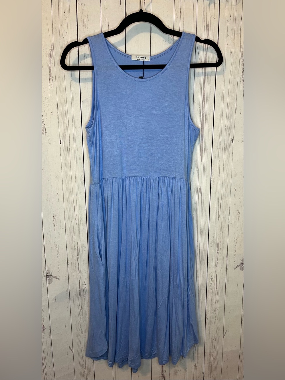 Beyove Women’s Size Medium Sleeveless Dress Light Blue Casual With Pockets
